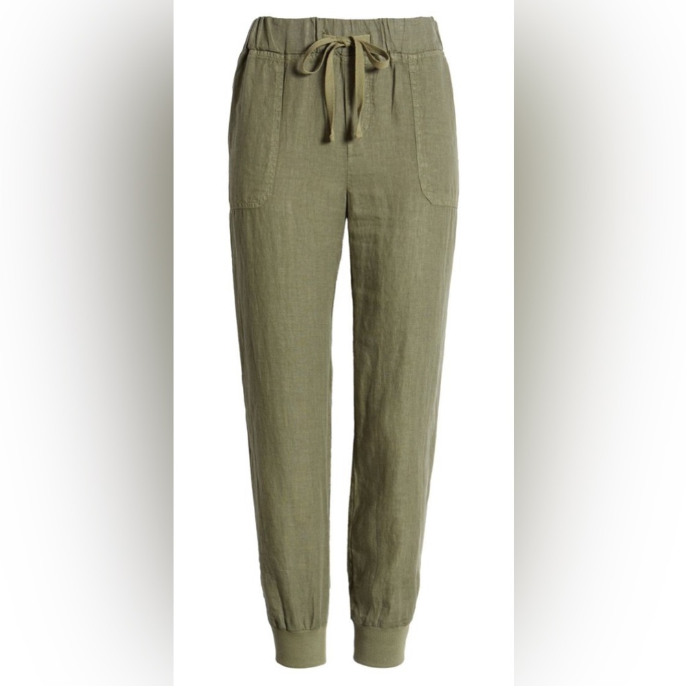 Caslon Petite 100% Linen Joggers Green Beetle Women’s Size XS